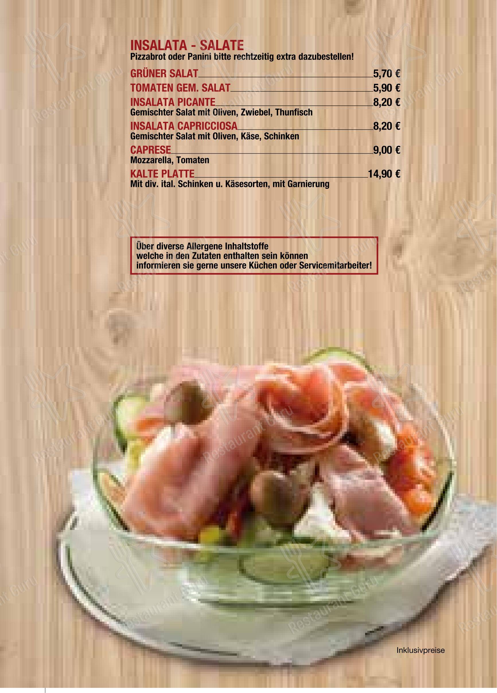 Основное меню пиццерии Pizzeria Caputo