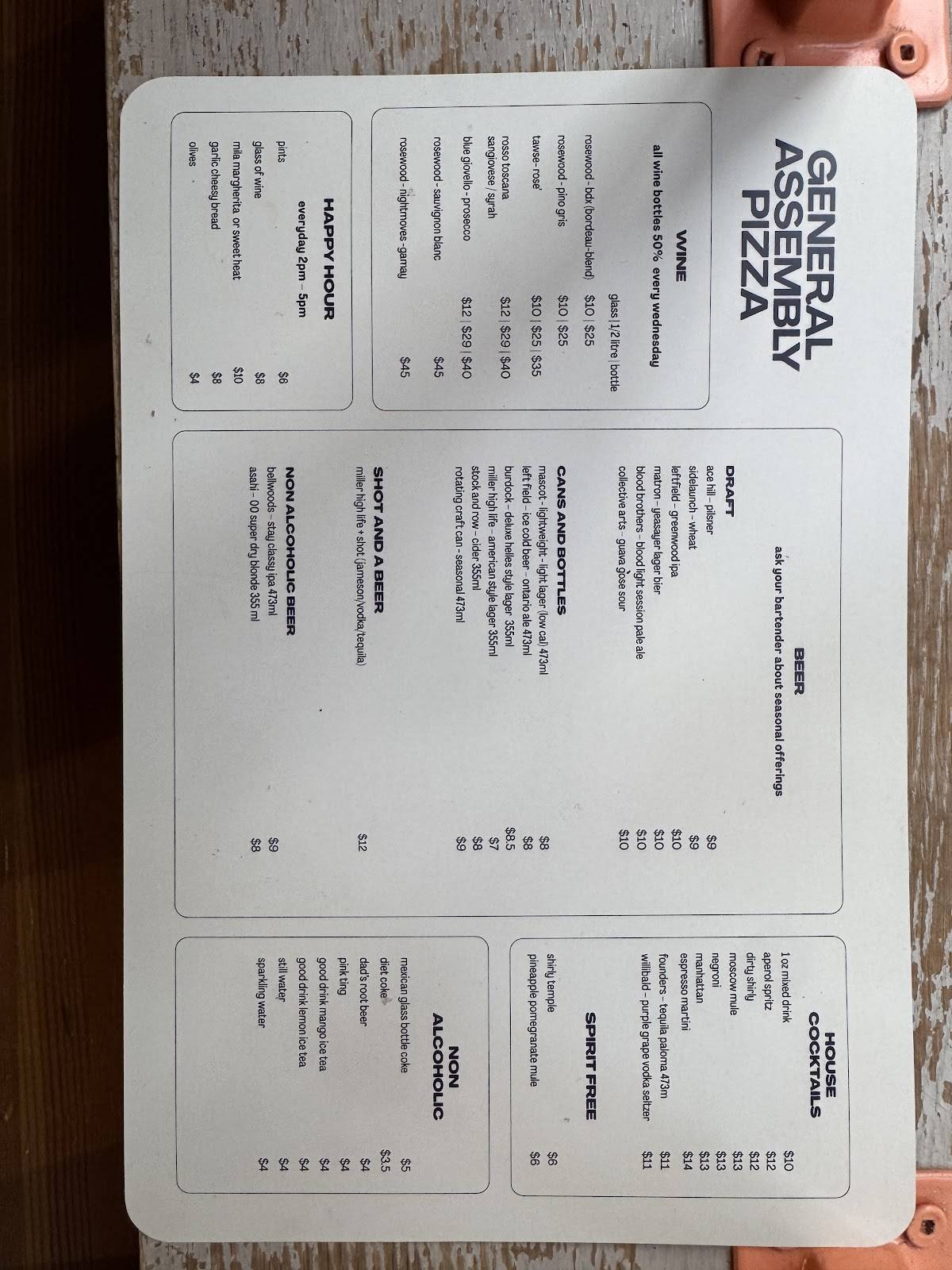General Assembly Pizza меню