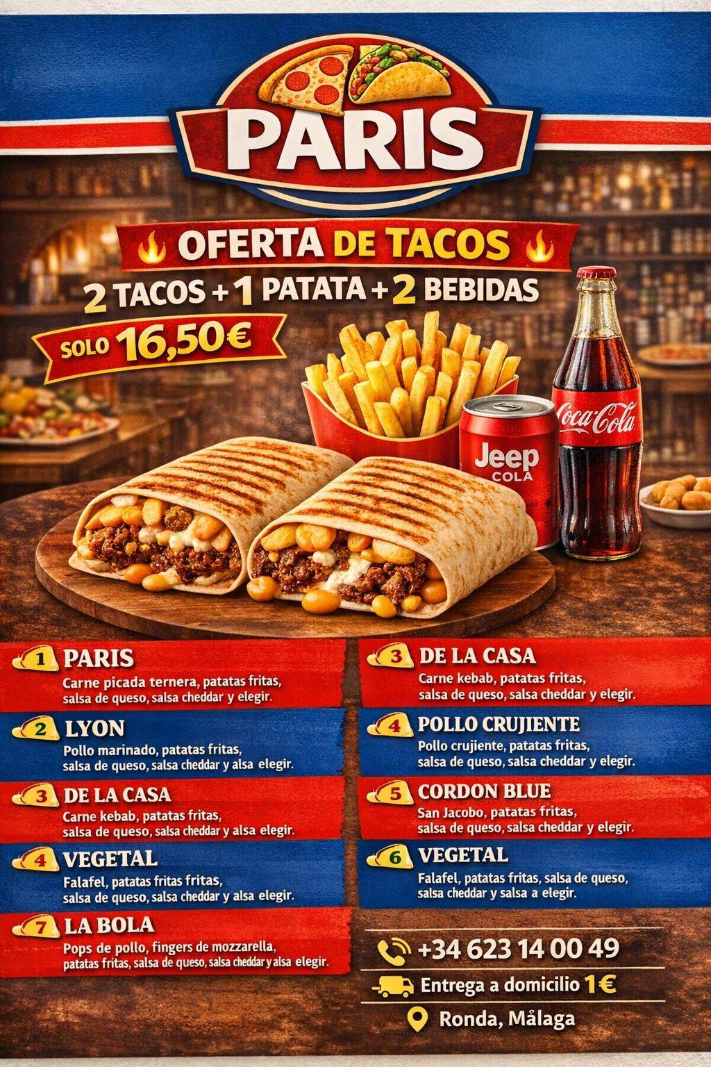 Pizzería Kebab Tacos París Ronda меню