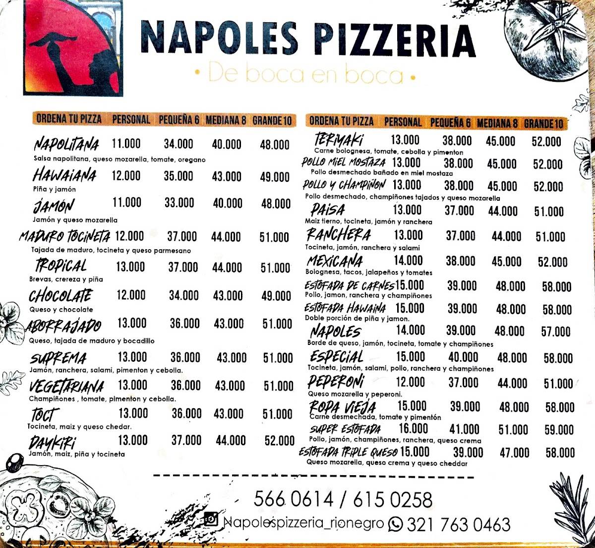 Pizzería Nápoles меню