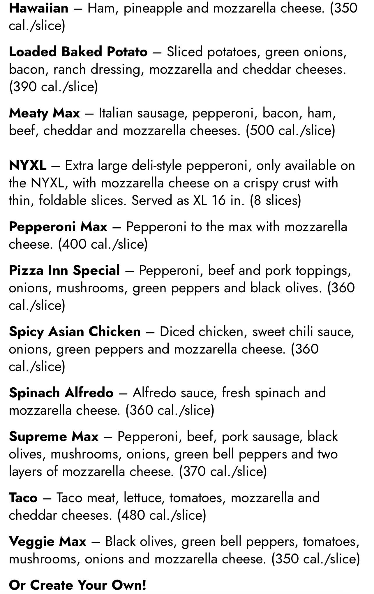 Pizza Inn меню