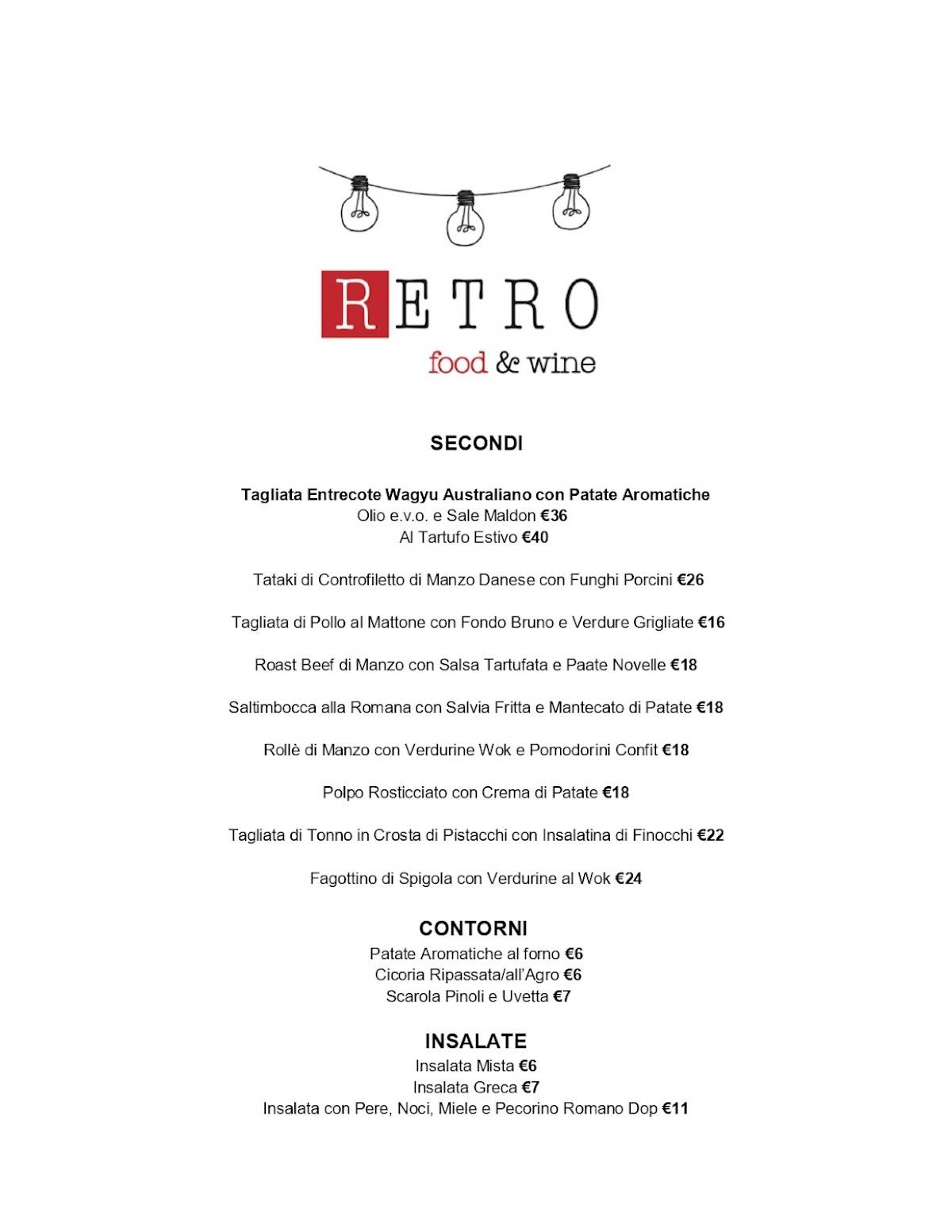 Retro Food & Wine меню