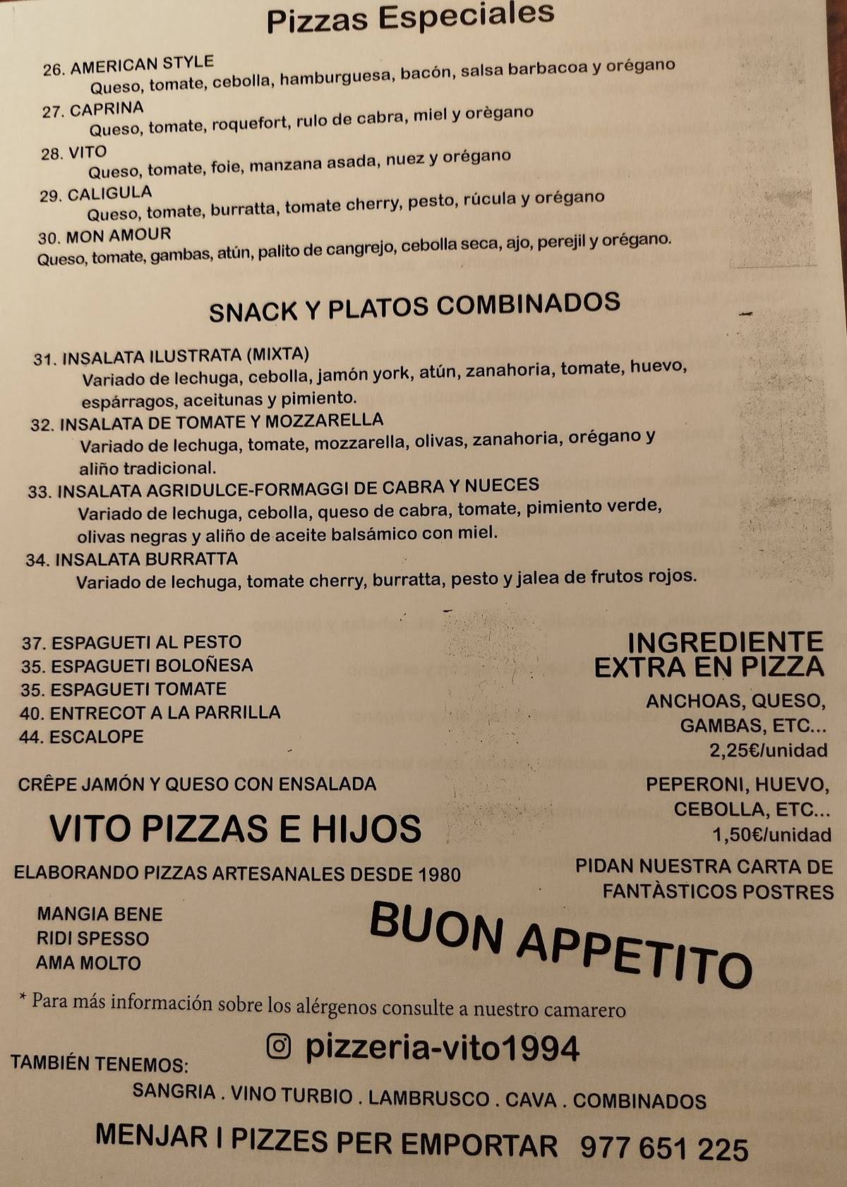 Pizzeria Vito меню