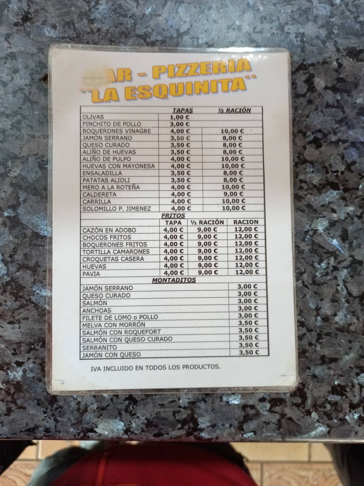 Pizzería la Esquinita меню