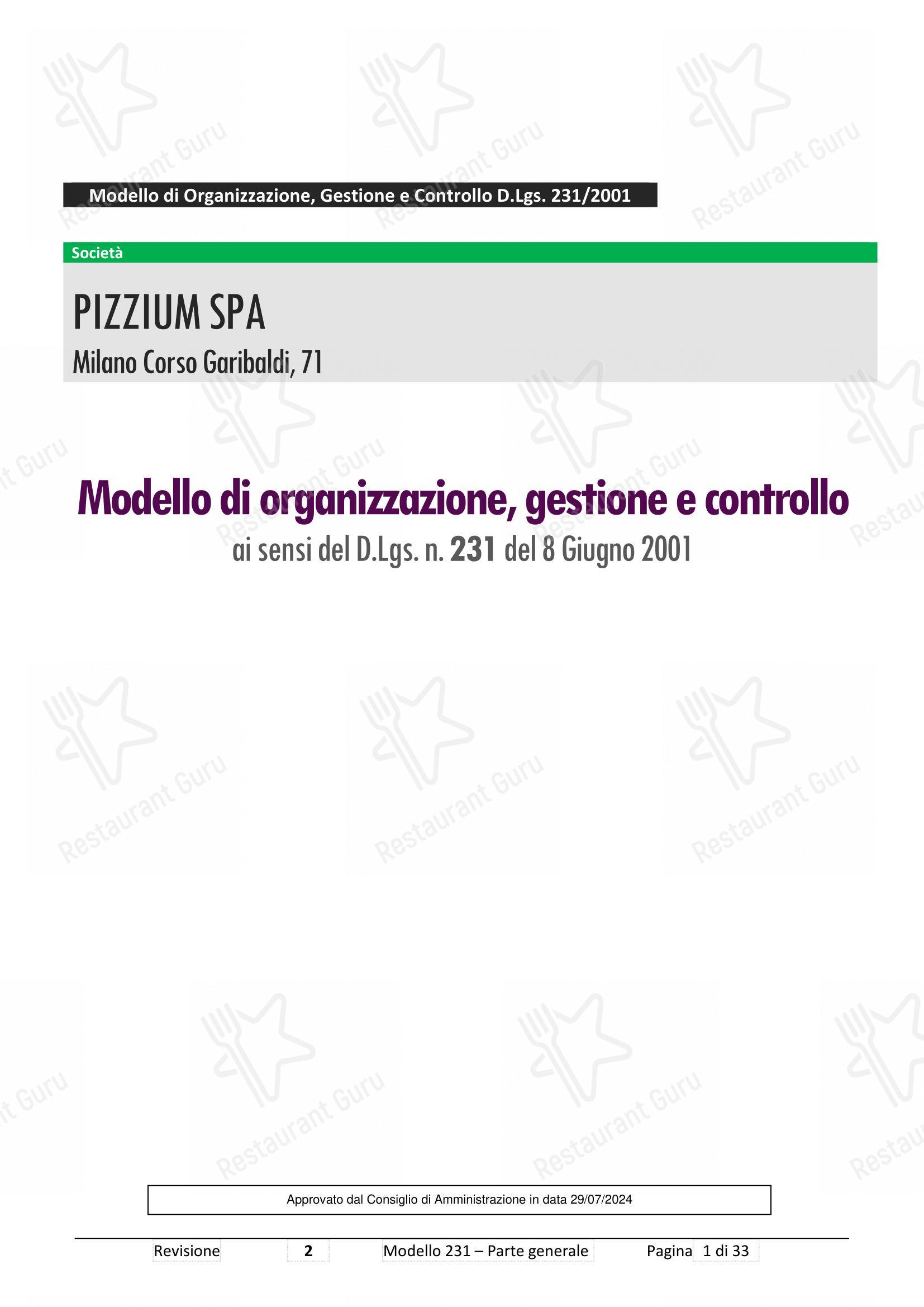 Основное меню ресторана Pizzium - Rimini