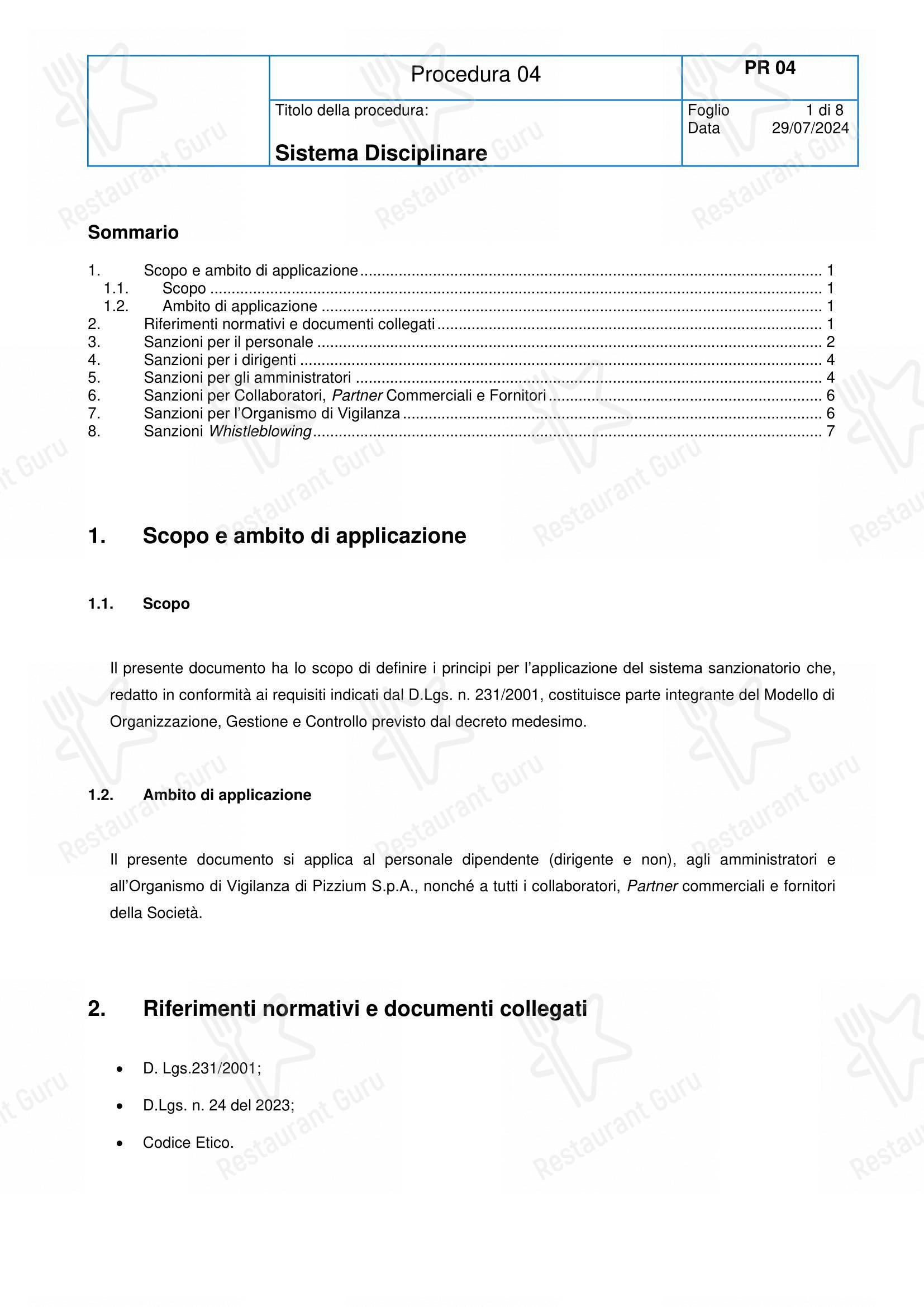 菜单 ресторана Pizzium - Rimini
