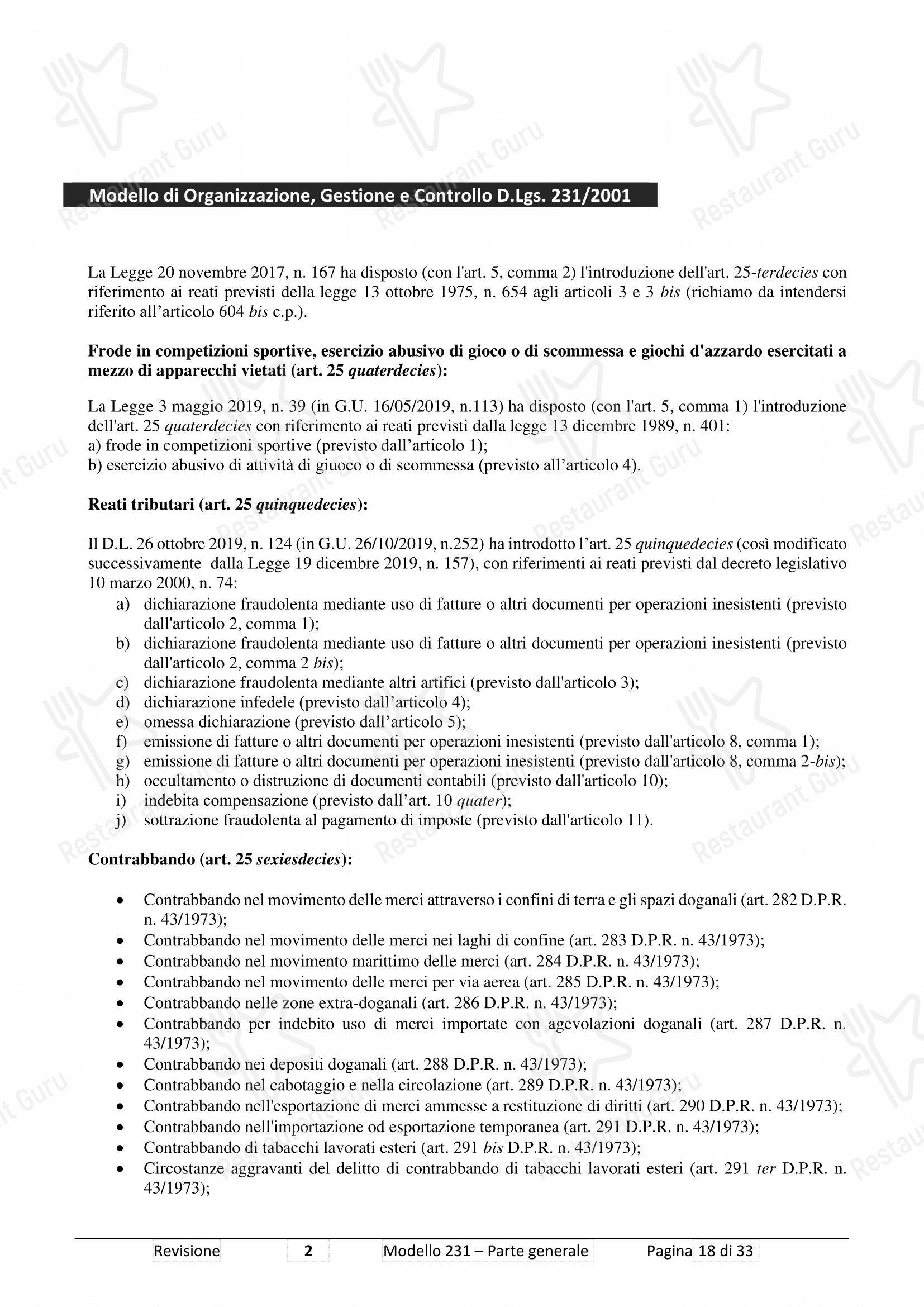 Основное меню ресторана Pizzium - Rimini