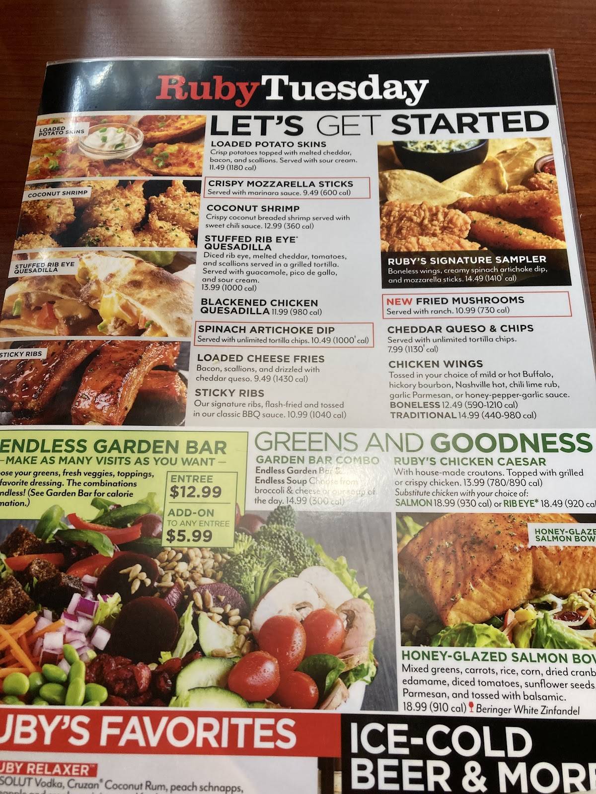 Ruby Tuesday меню