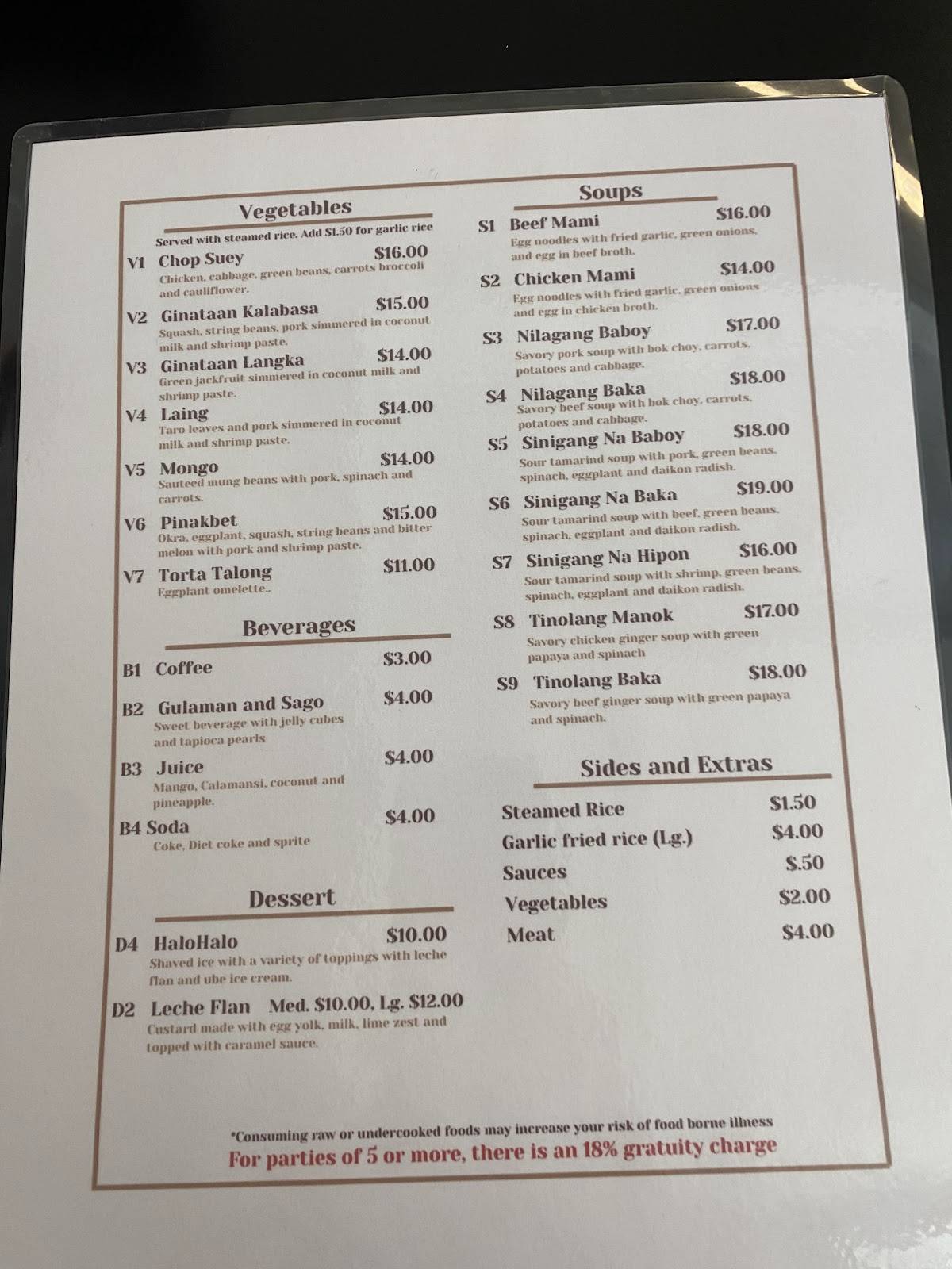 Tambayan Restaurant меню