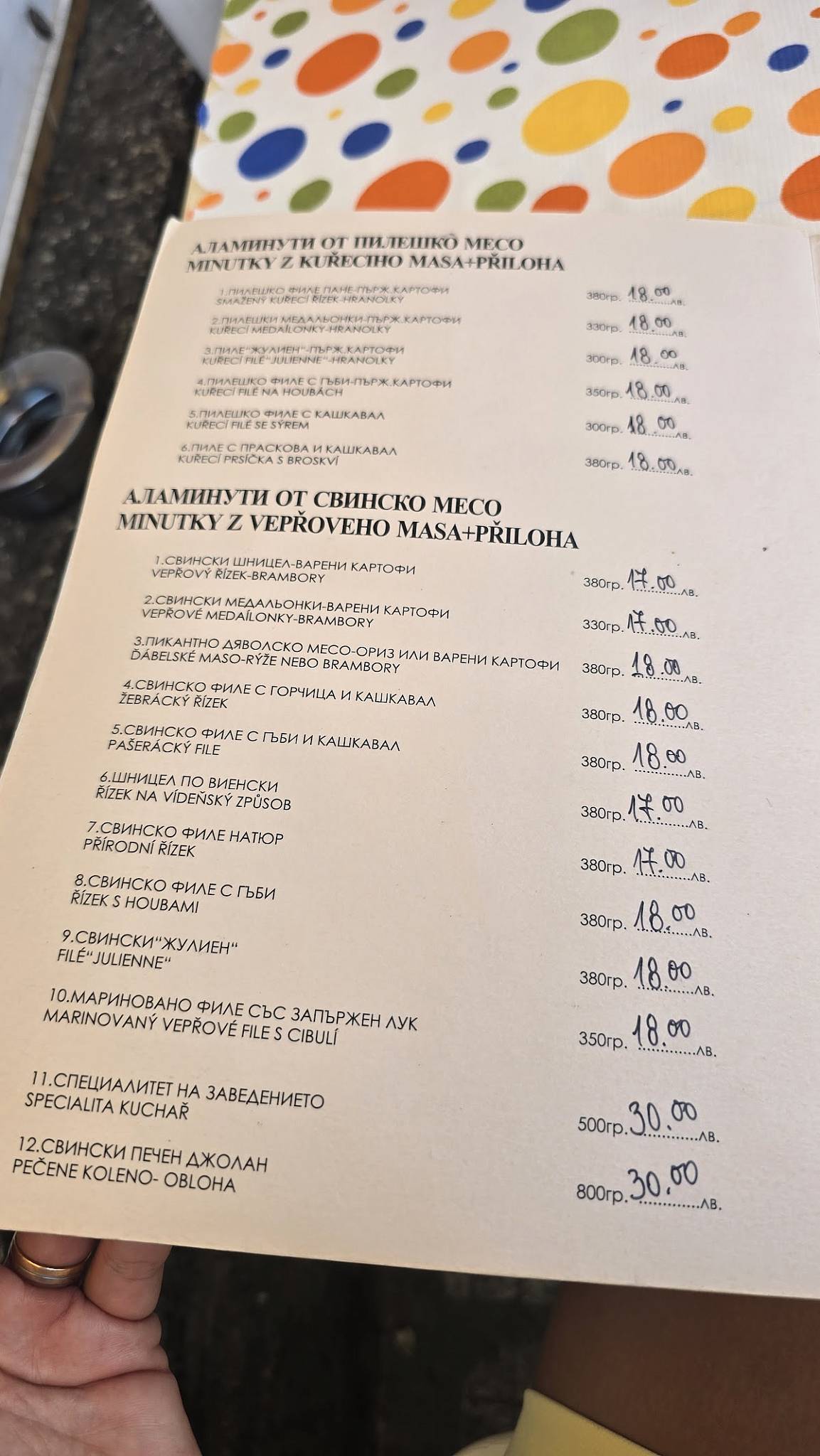 Praha меню