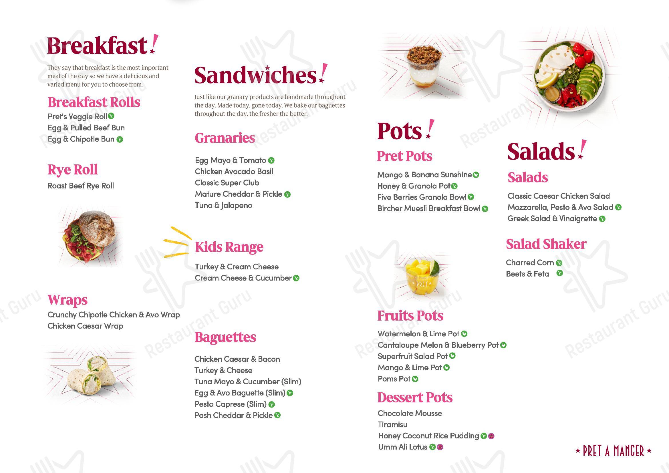 菜单 кафе Pret A Manger в Эр-Рияде