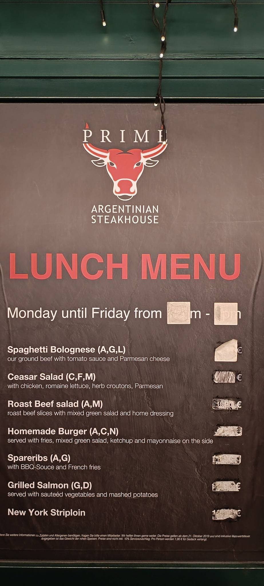 Prime Argentinian Steakhouse меню