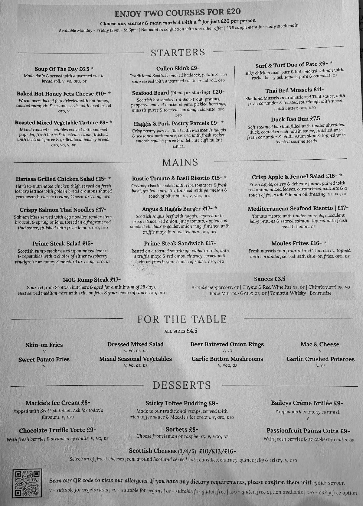 Prime Steak & Seafood меню