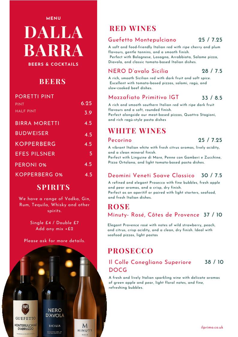 Primo Wood Fired Pizza & Pasta меню