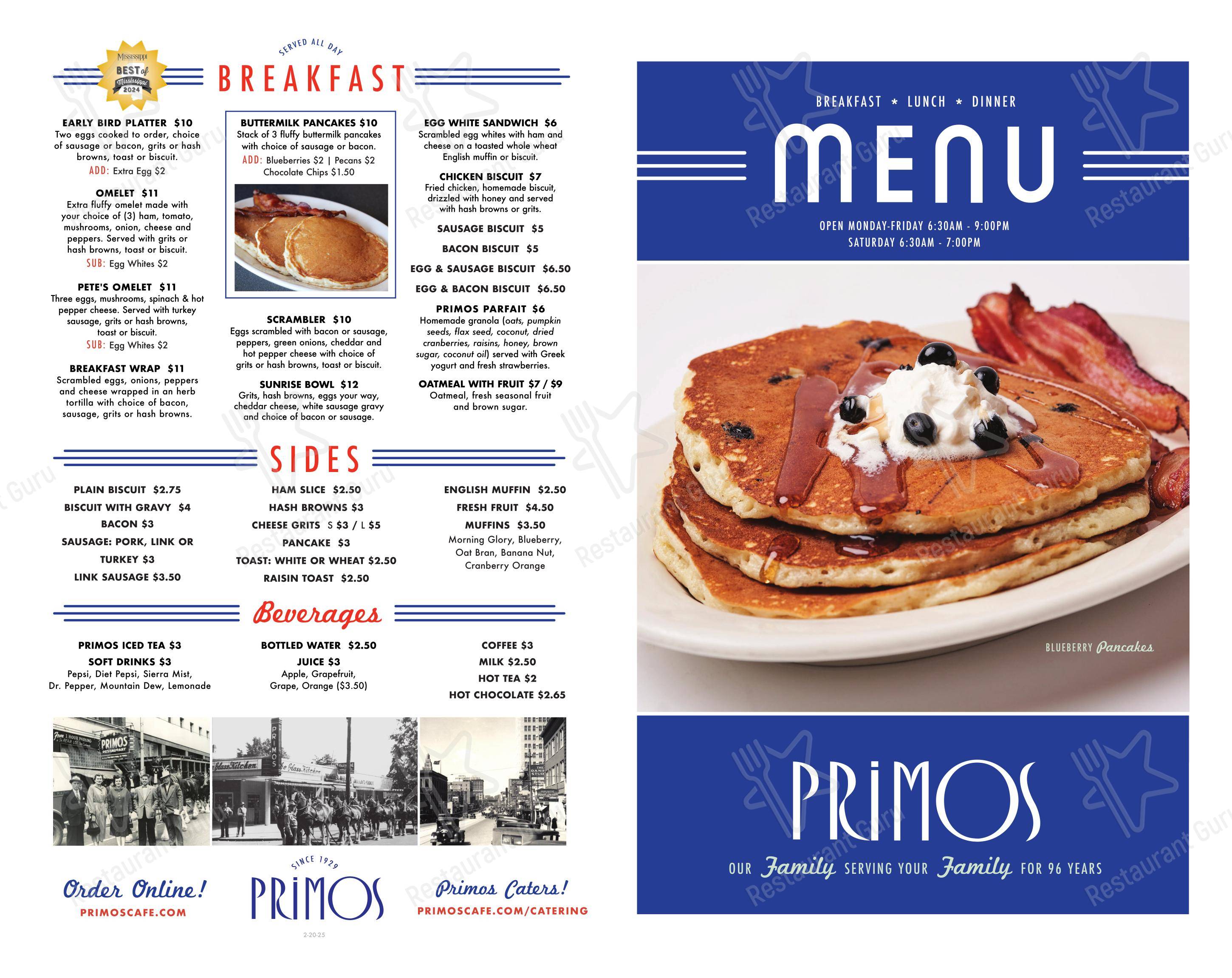 Меню ресторана Primos Cafe