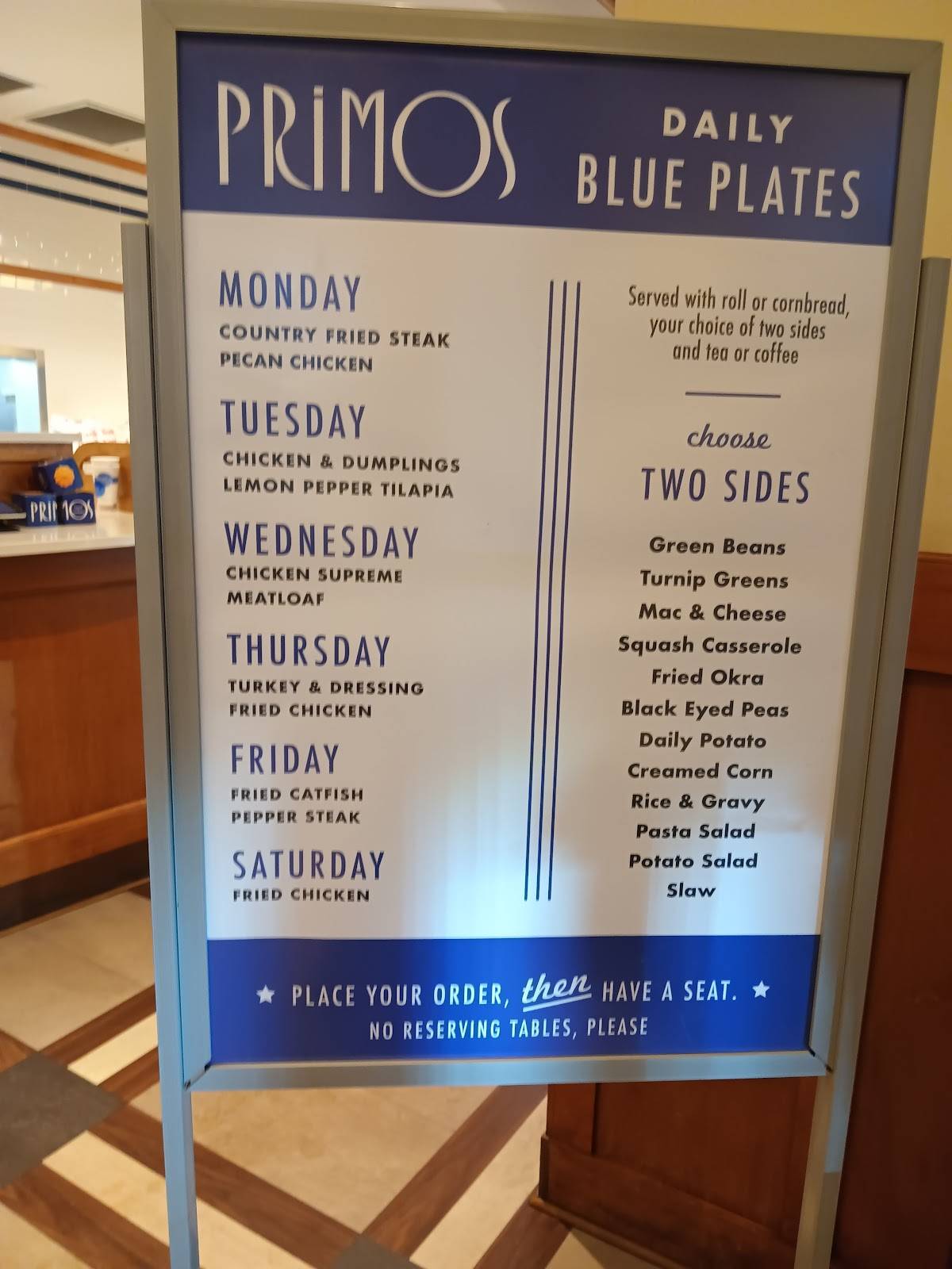 Primos Cafe меню