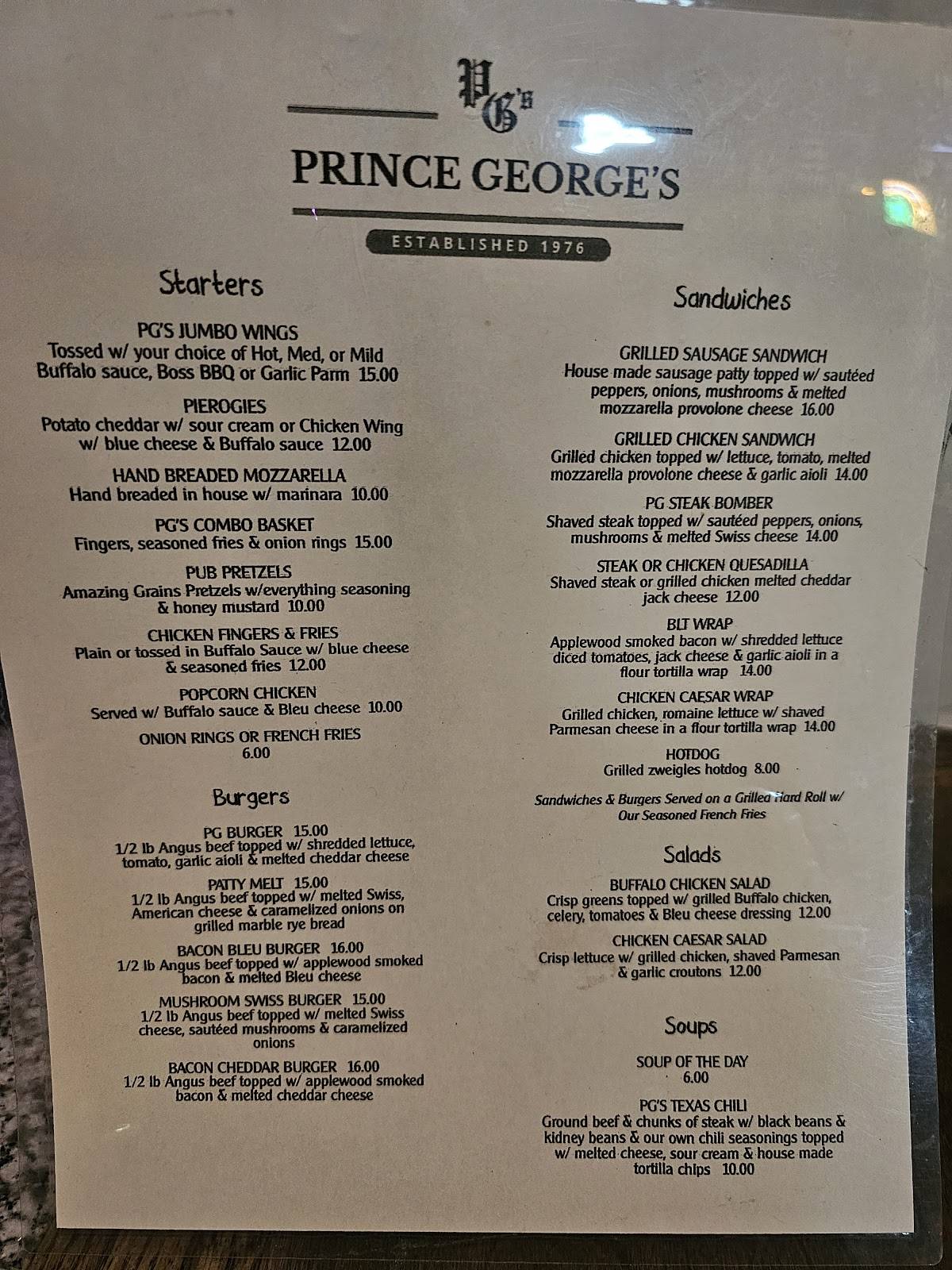 Prince Georges меню