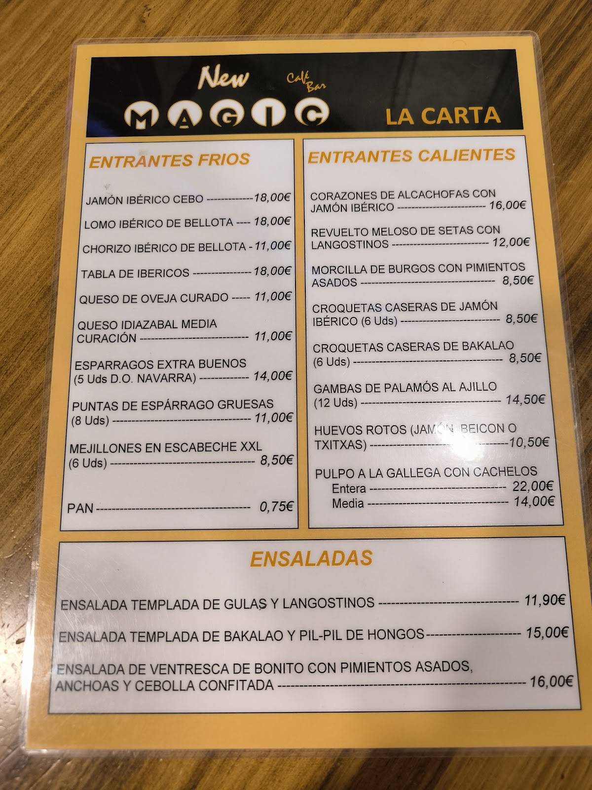 Bar New Magic меню