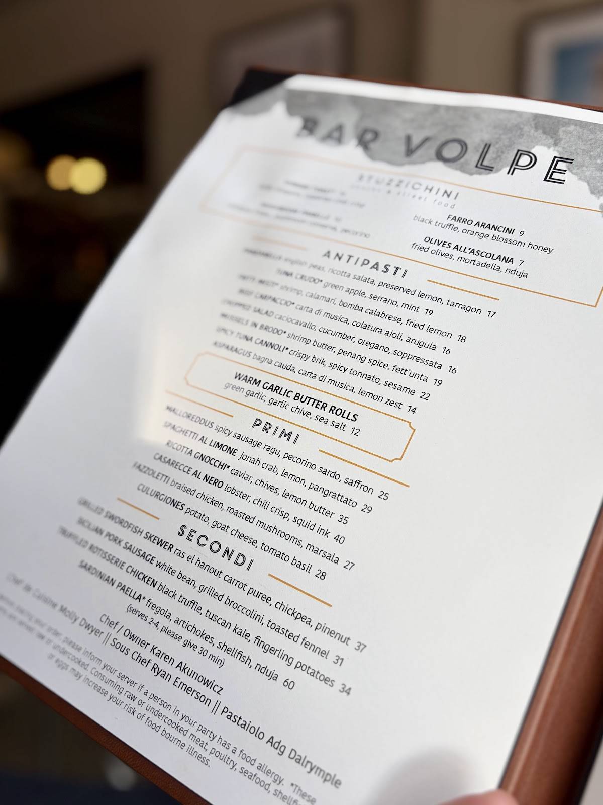 Bar Volpe меню