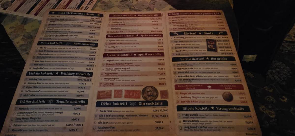 Cuba Cafe меню