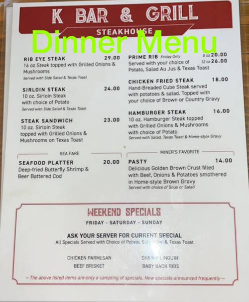 K Bar & Grill меню