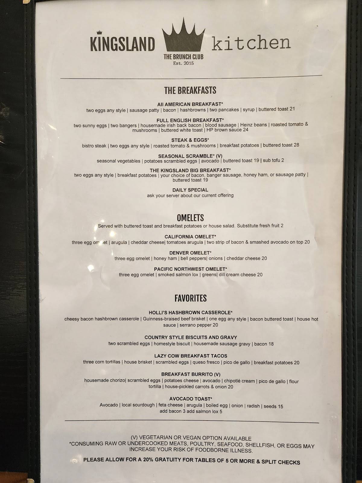 Kingsland Kitchen меню