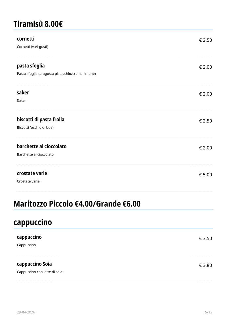 Nuovo Bar Savello меню