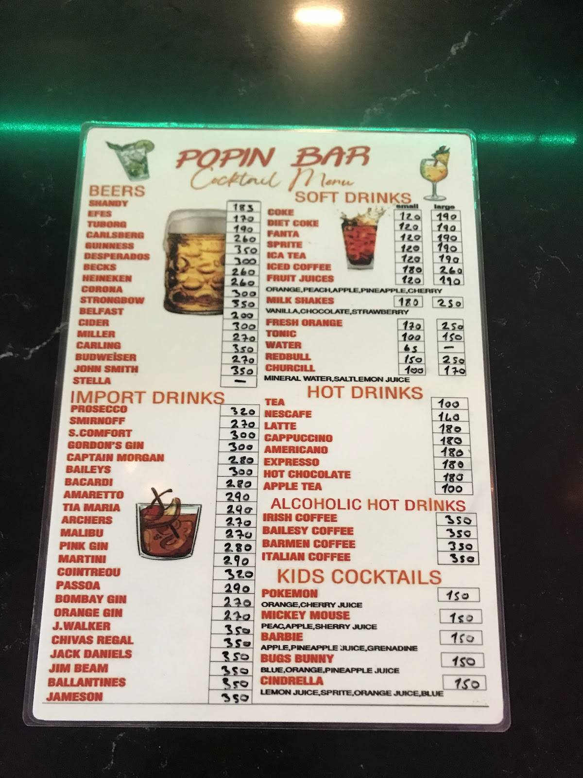 Pop İn Bar Marmaris меню