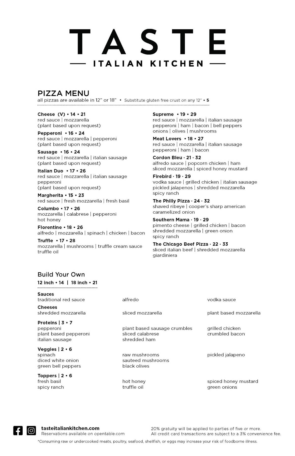 Taste Italian Kitchen меню