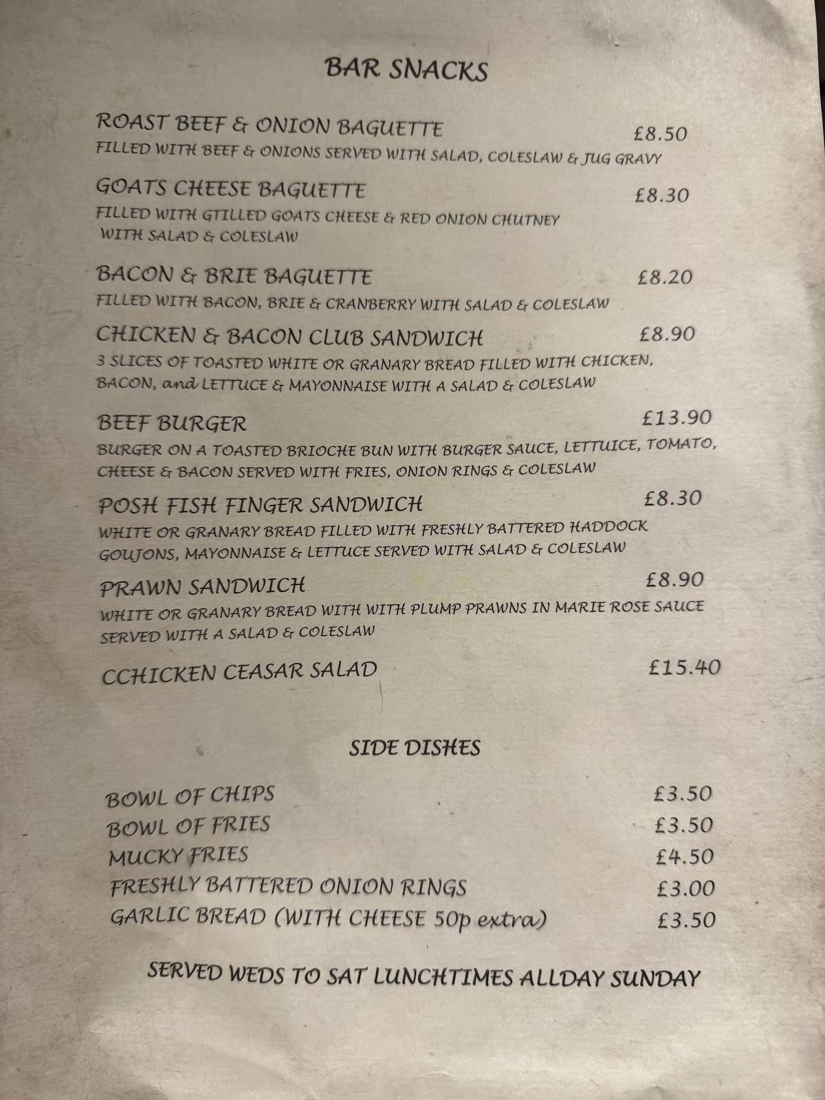 The Grapes Inn Goosnargh меню