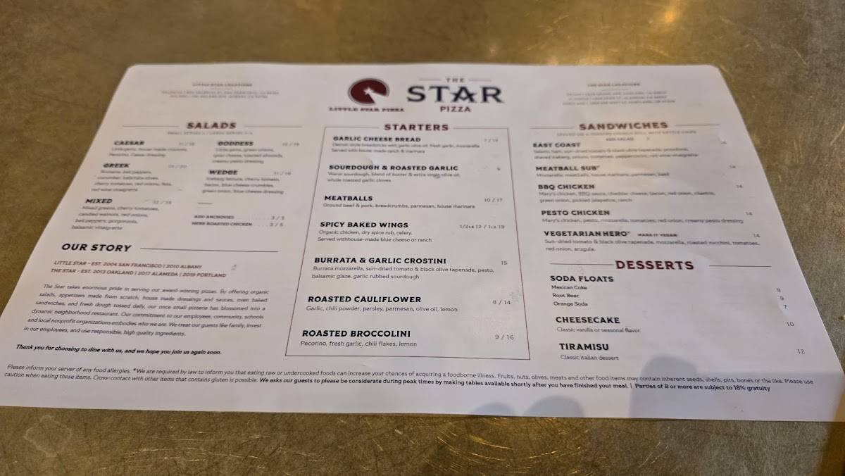 The Star Portland меню