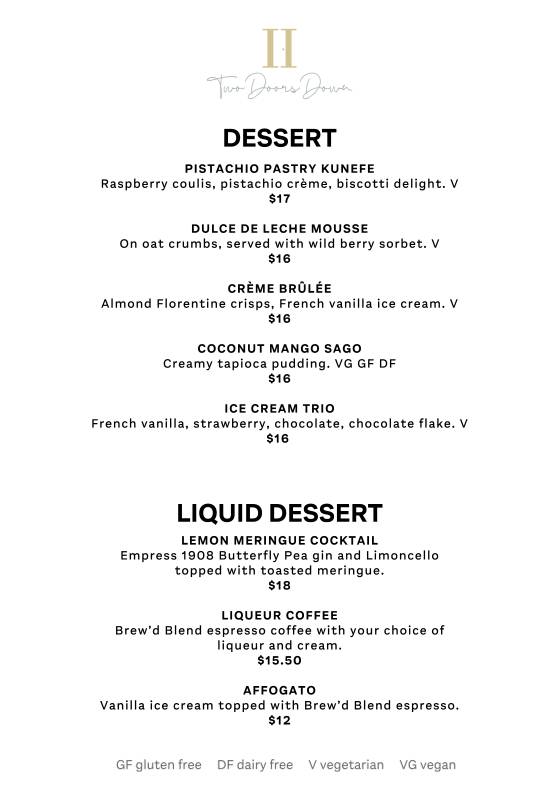 Two Doors Down меню