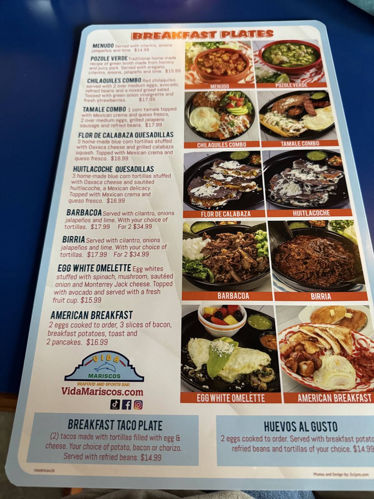 Vida Mariscos меню