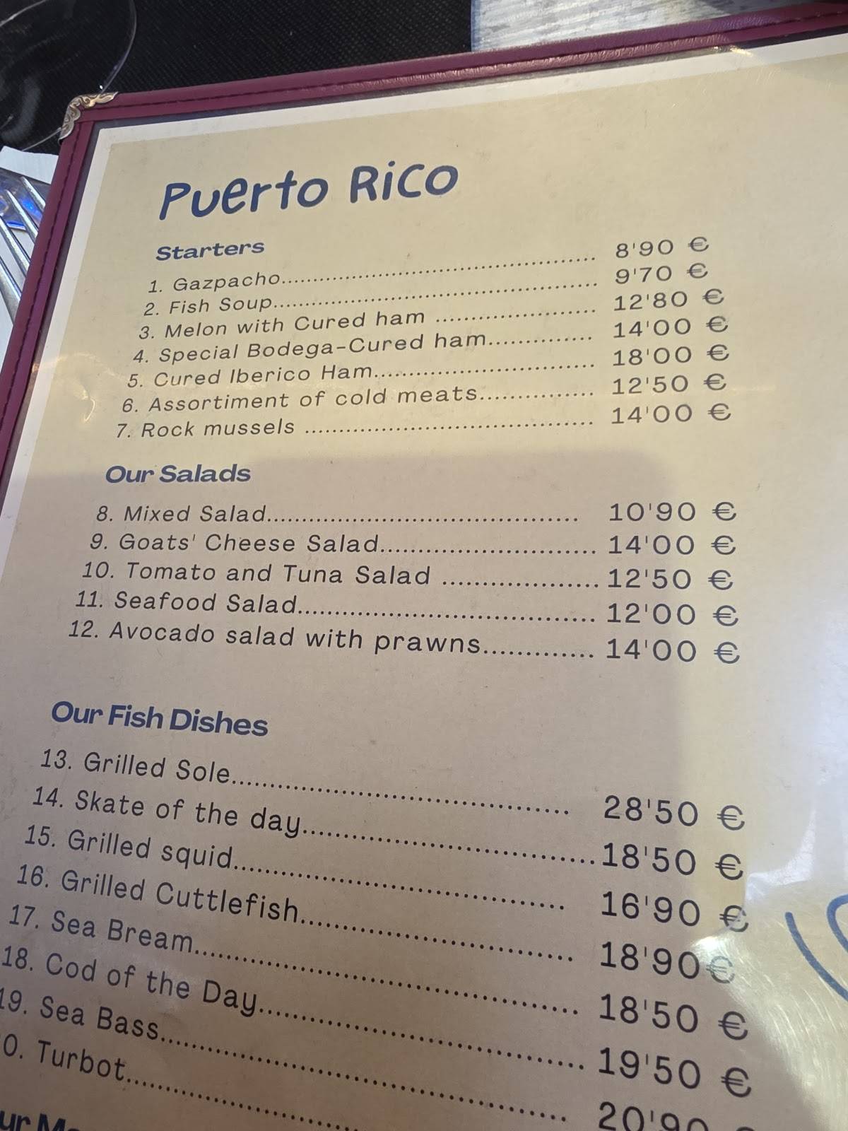 Puerto rico меню