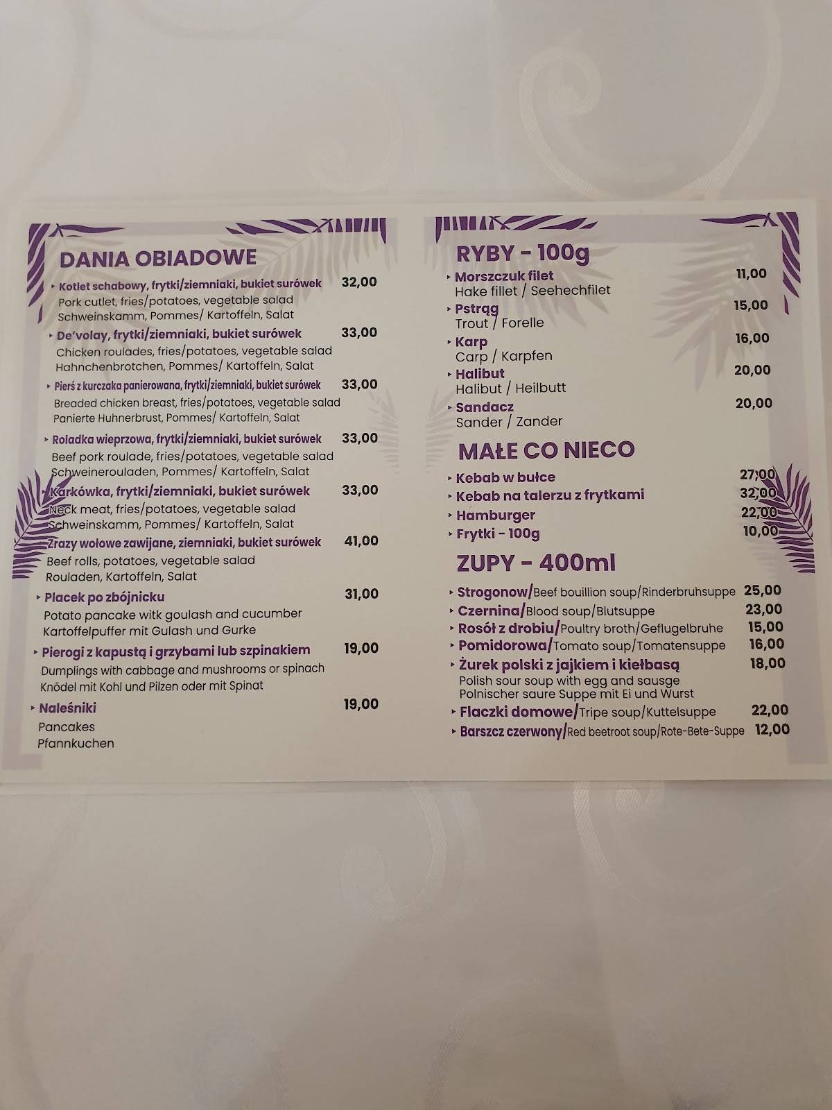 RESTAURACJA POD RYBKĄ меню
