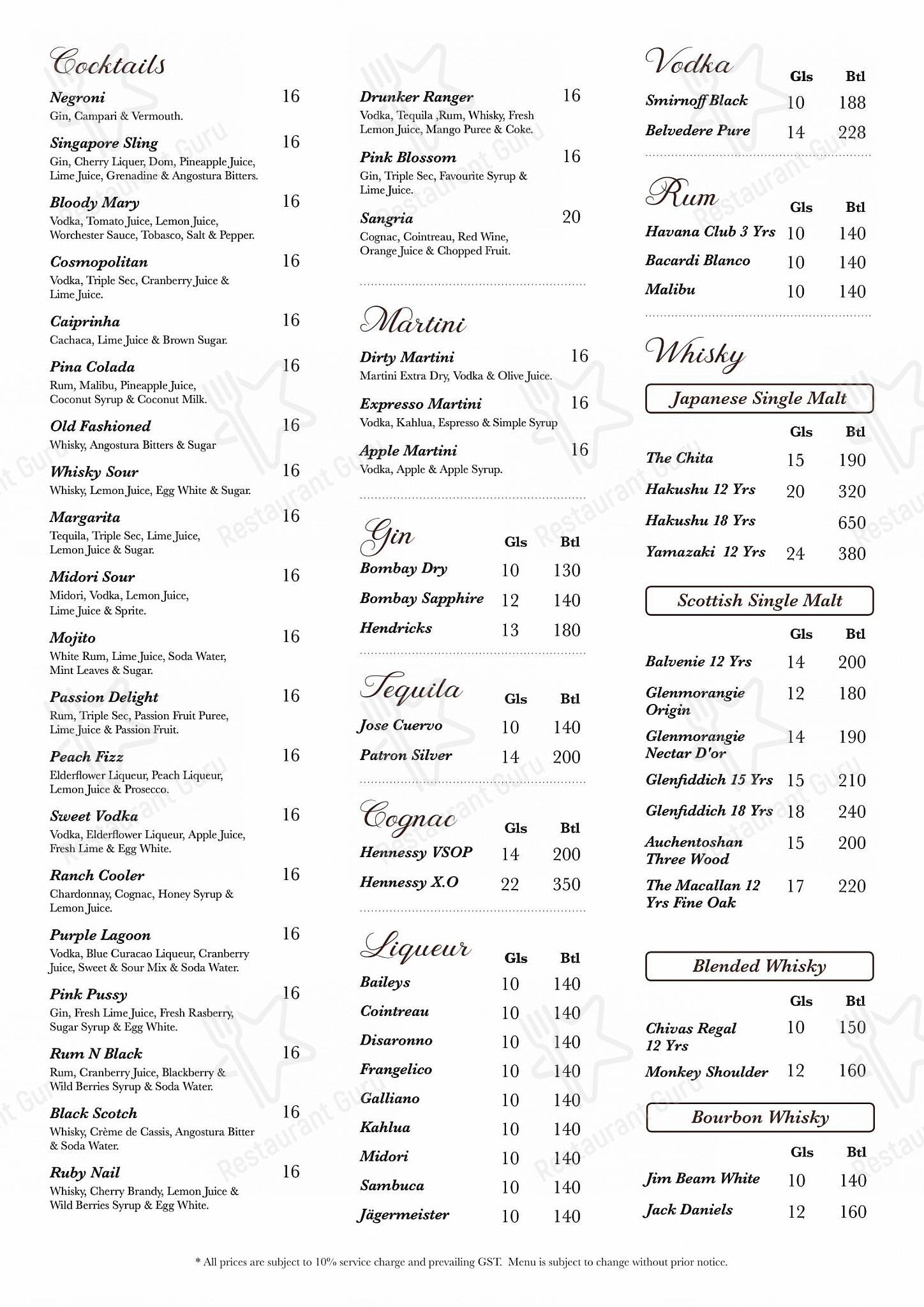Takeaway Menu стейк хауса TheRanchSteakhouse в Сингапуре