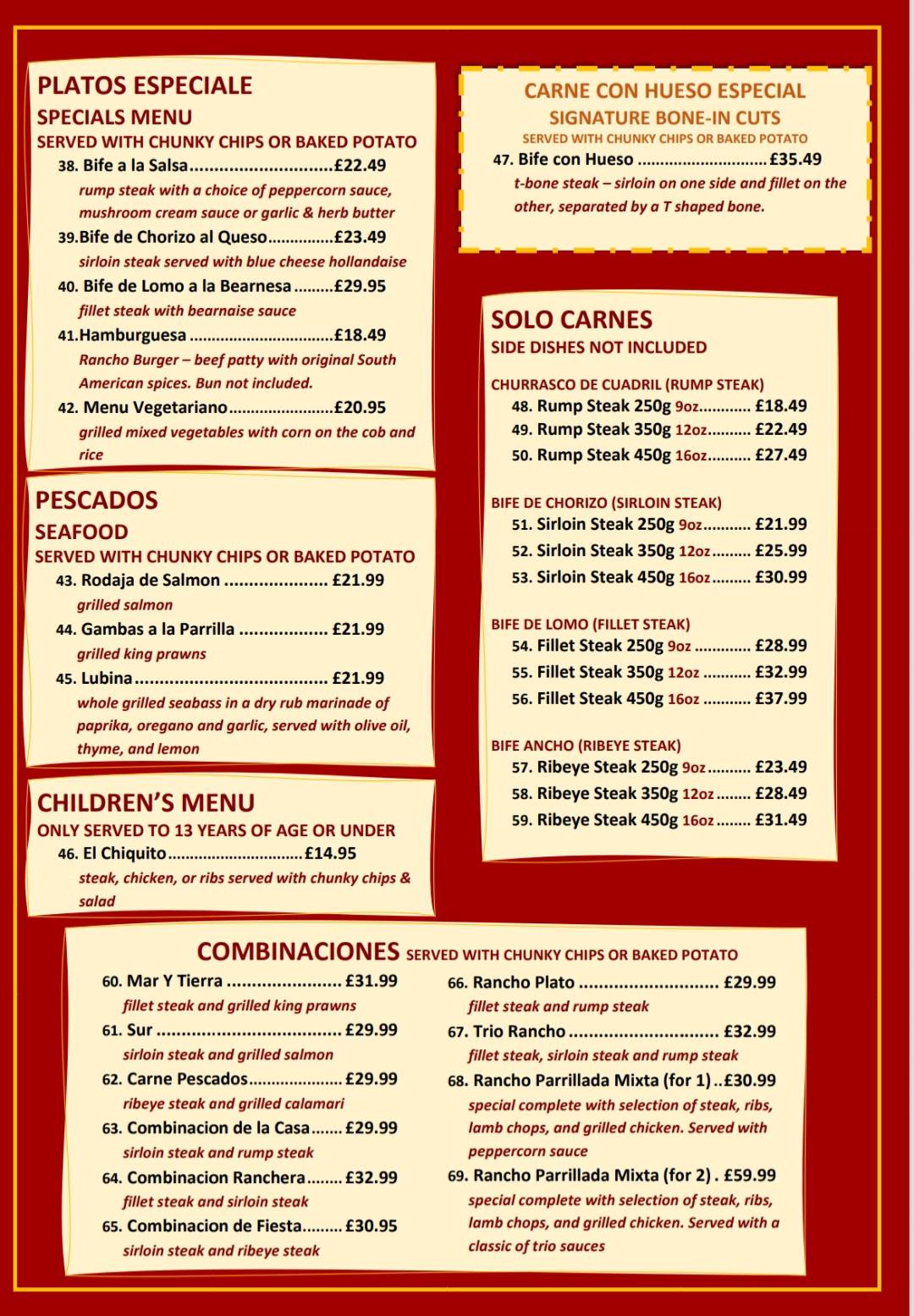 Rancho Steak House меню