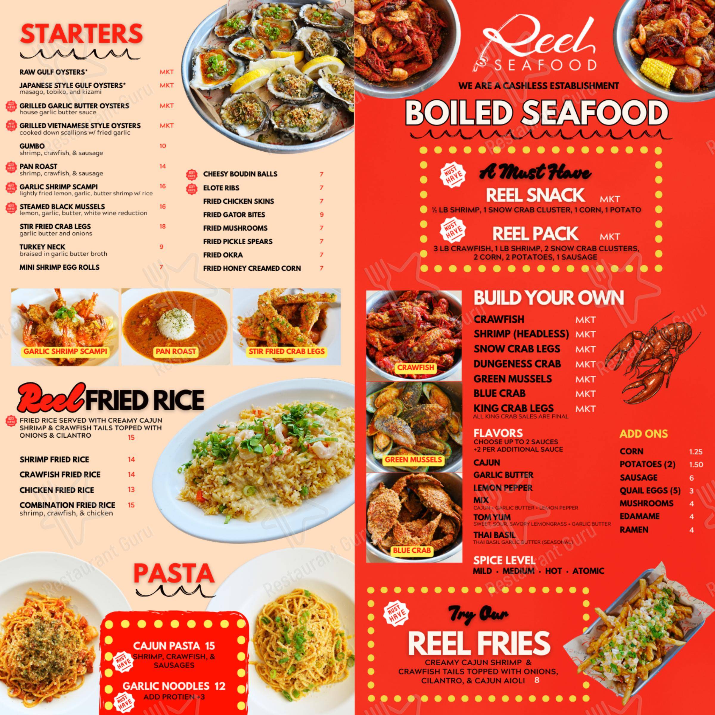 Reel Seafood в Хьюстоне - Меню