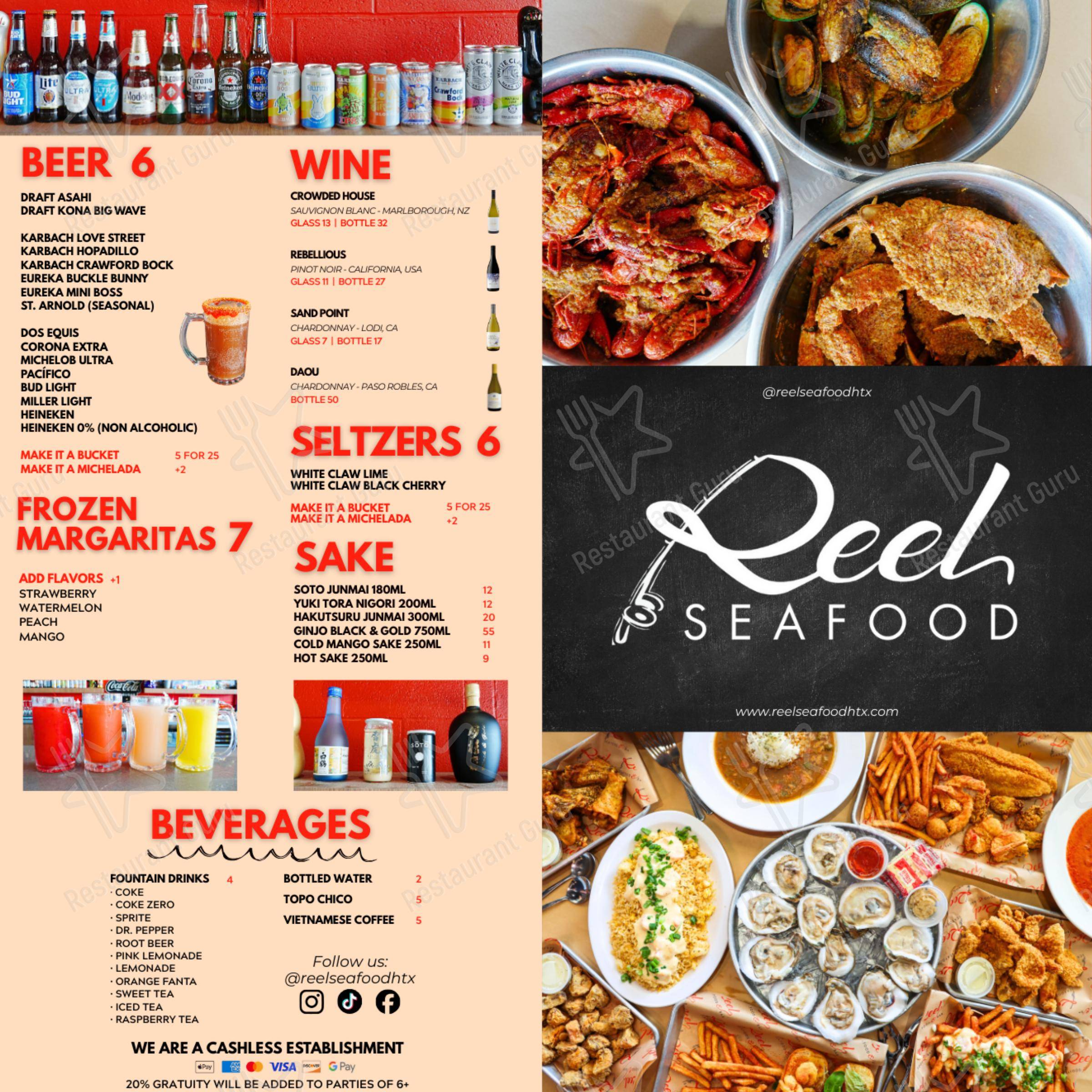 Меню ресторана Reel Seafood в Хьюстоне