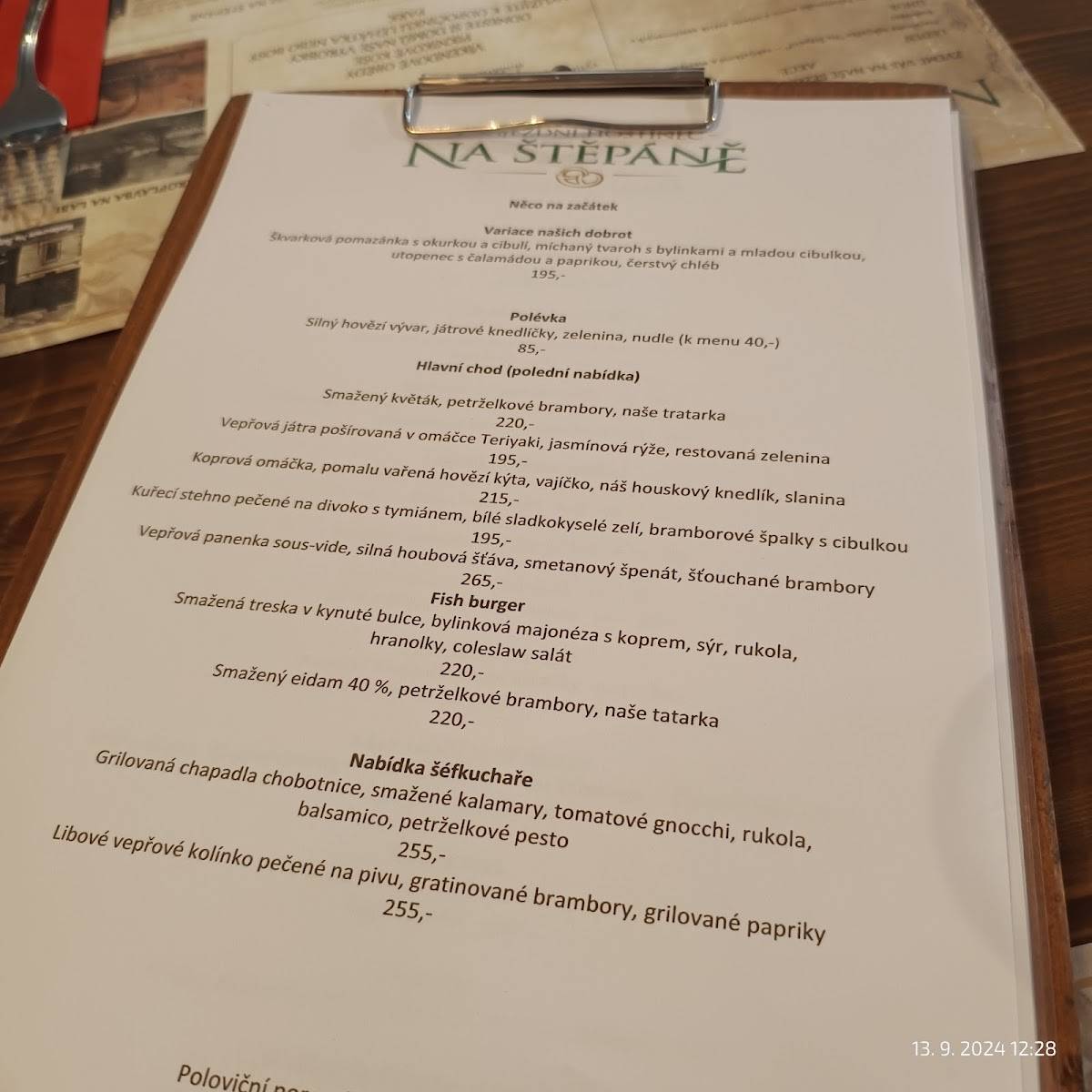 Restaurace Na Štěpáně меню