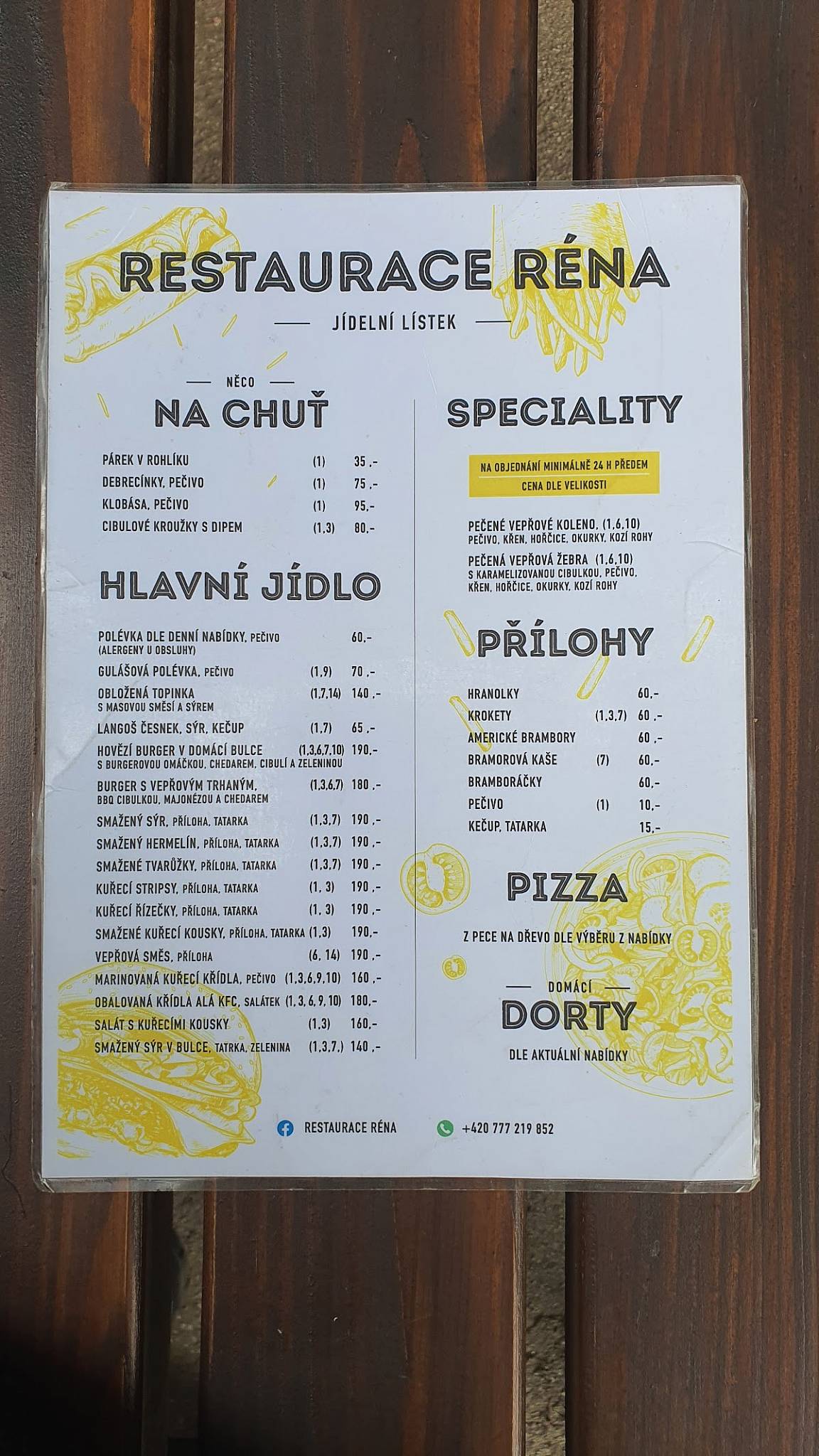 Restaurace Réna меню