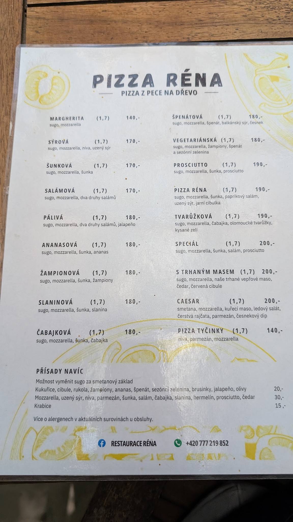 Restaurace Réna меню
