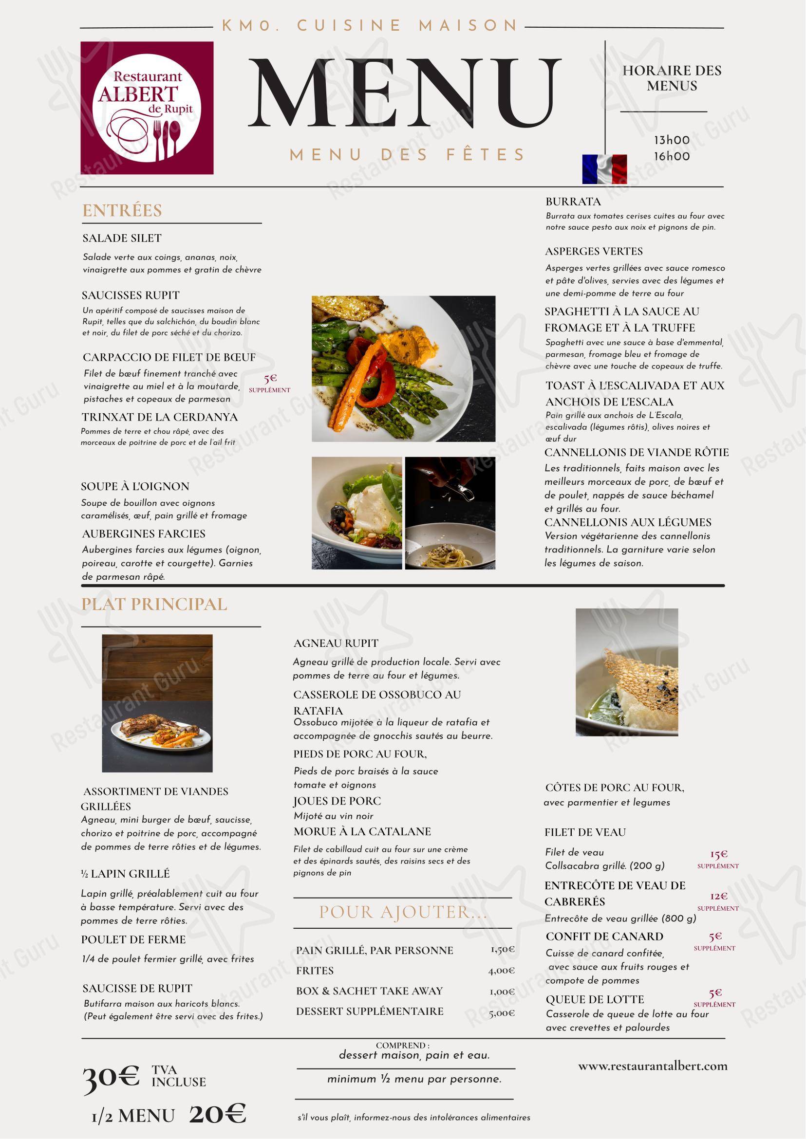 菜单 ресторана Restaurant Albert