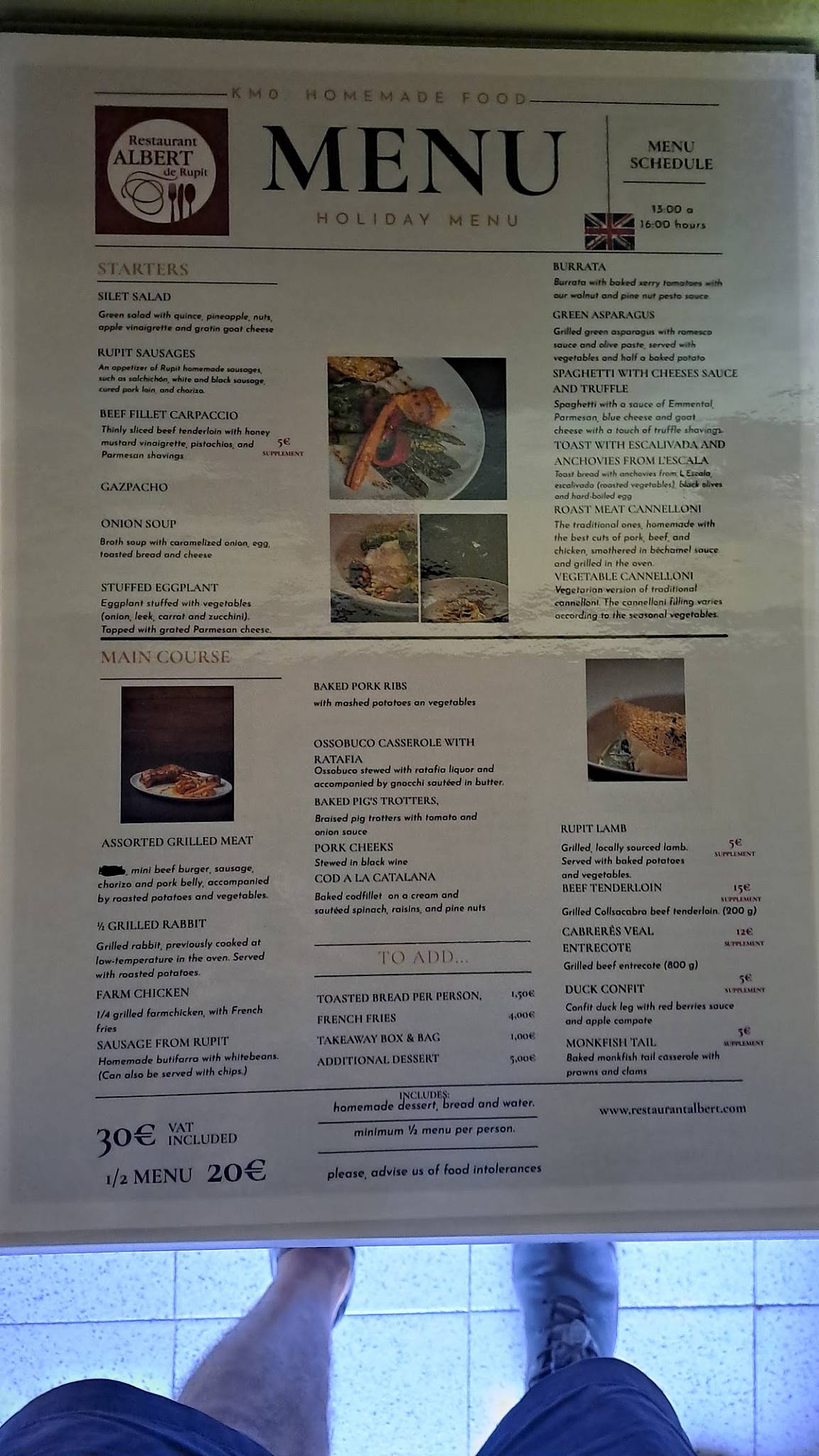 Restaurant Albert меню