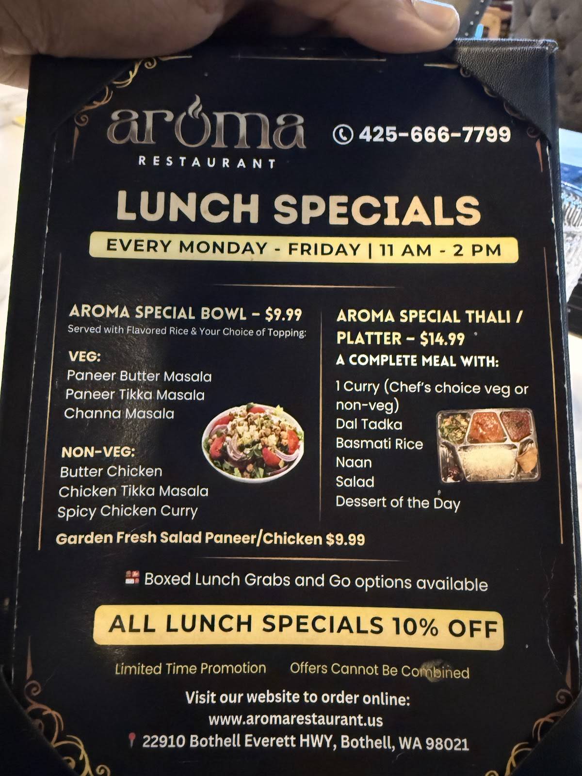 Aroma Restaurant & Venue меню
