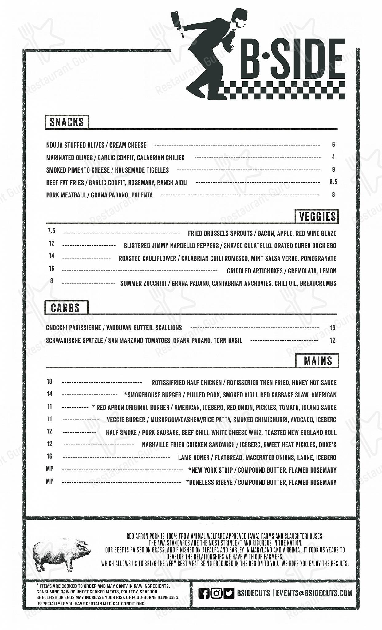 Dining Room Menu паба и бара B Side в Меррифилде