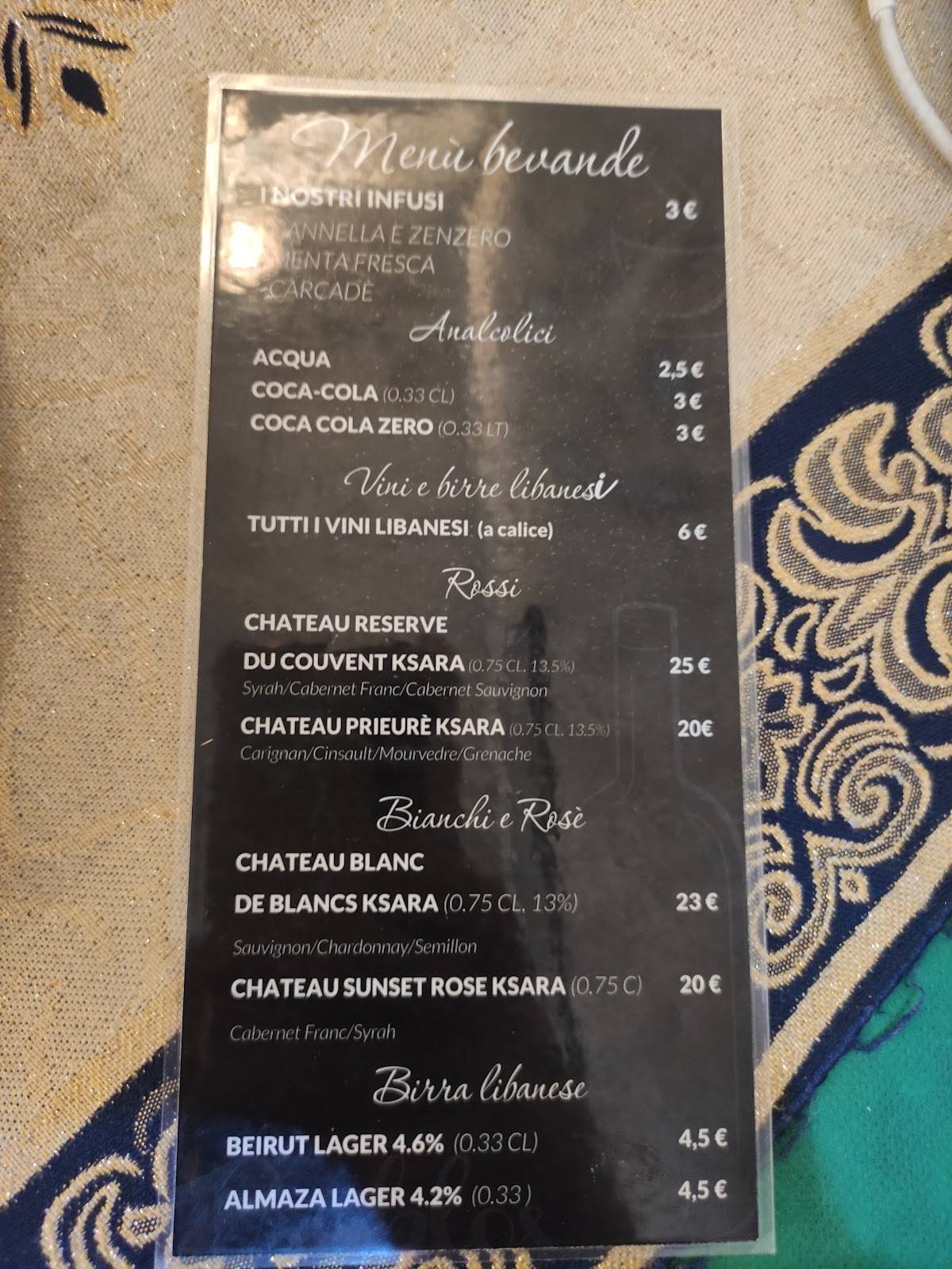 Byblos Restaurant Roma меню