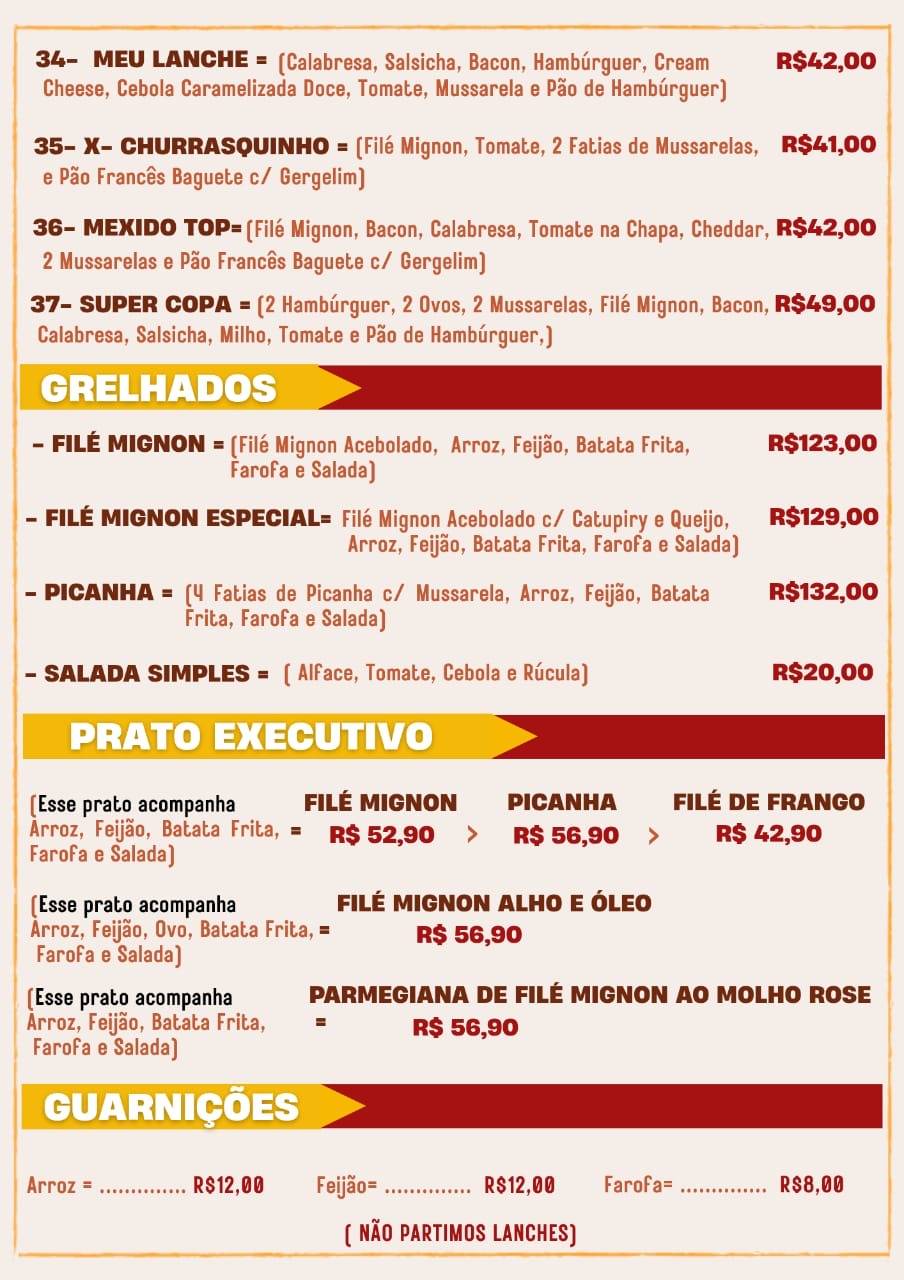 COPA LANCHES & GRELHADOS меню