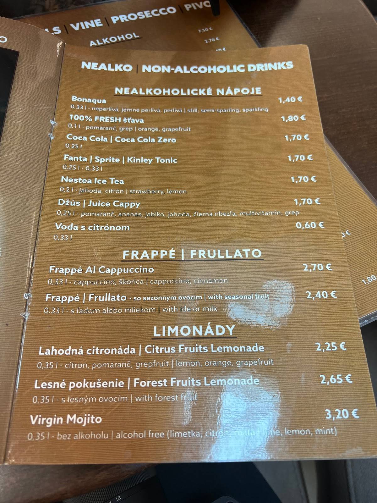 Caffé Trieste Poprad меню