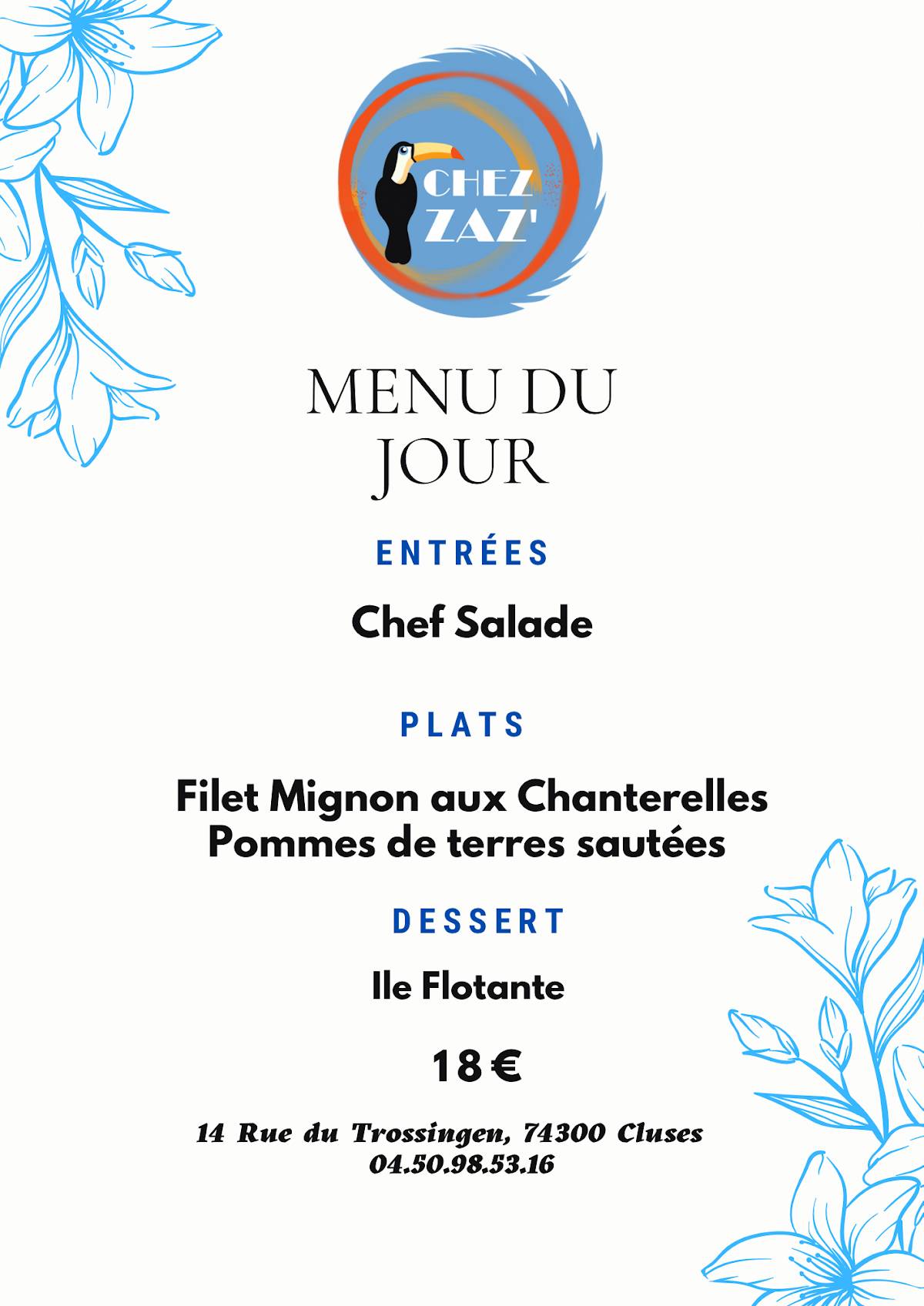 Chez Zaz’ меню